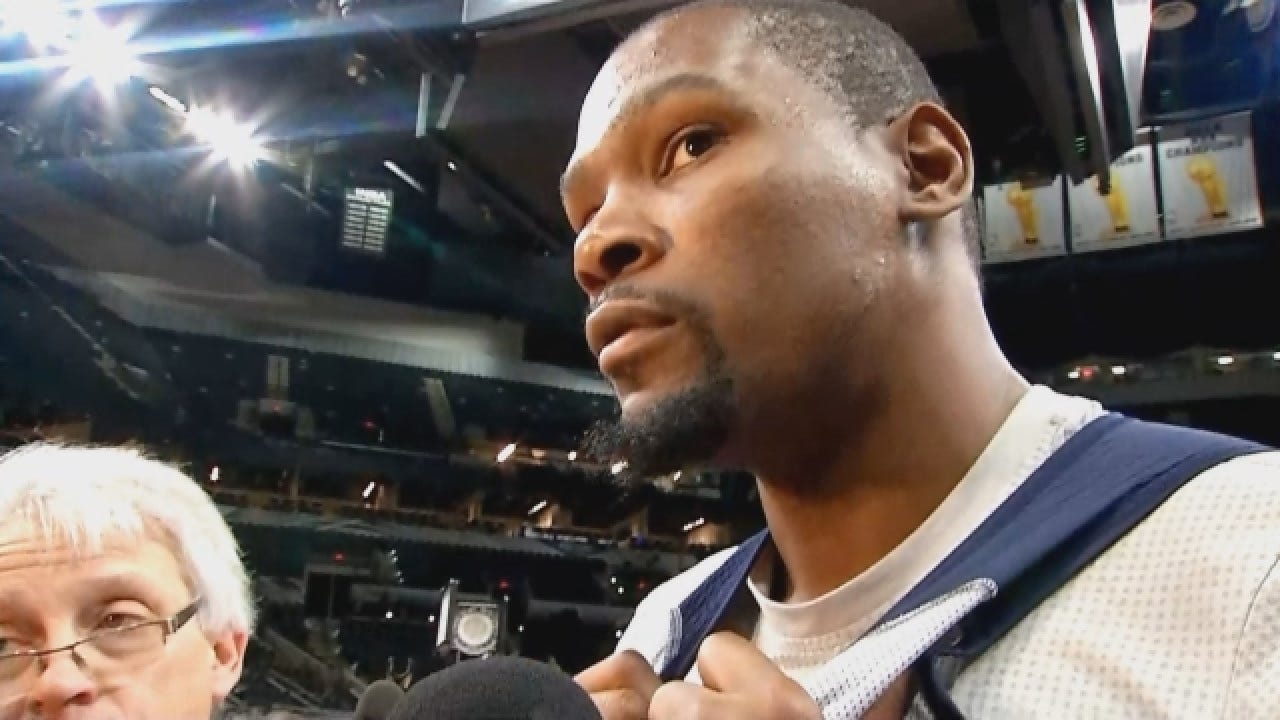 Kevin Durant Talks With Reporters Before Game 2 Against Spurs