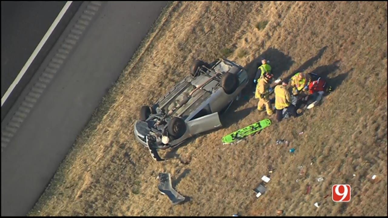 Emergency Crews At Scene Of Rollover Accident on Turner Turnpike