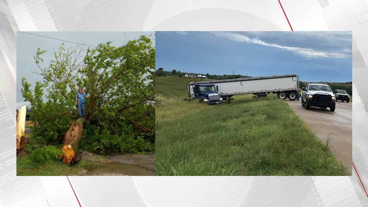 Strong Winds Blow Truck Off Road, Tear Down Trees In Northeast OK