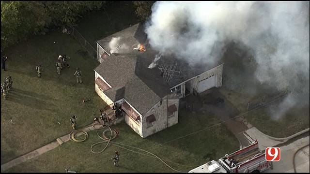 WEB EXTRA: SkyNews 9 Flies Over House Fire Near OCU Campus