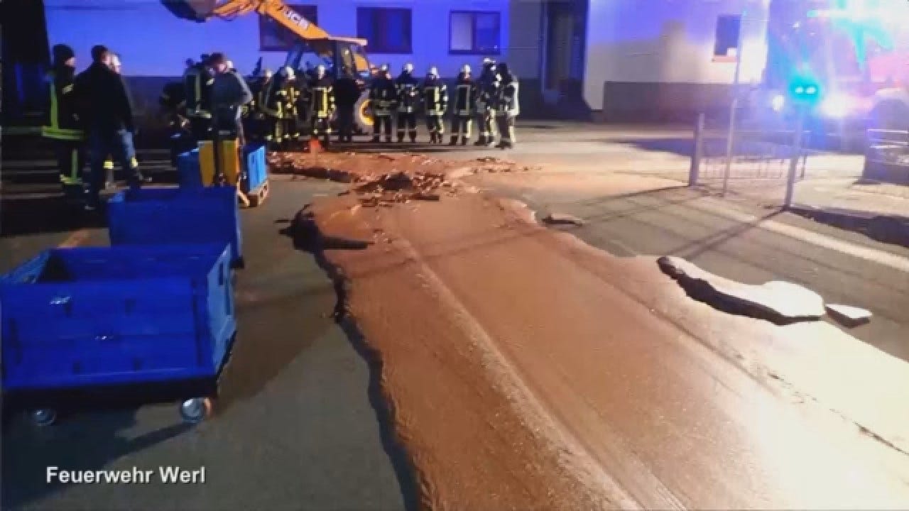 Firefighters Work To Clean Up Liquid Chocolate Spill