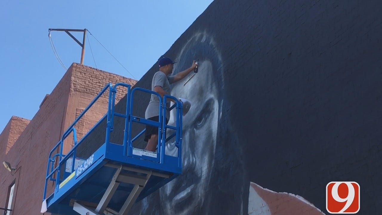 Artist Paints Steven Adams Mural In Downtown OKC