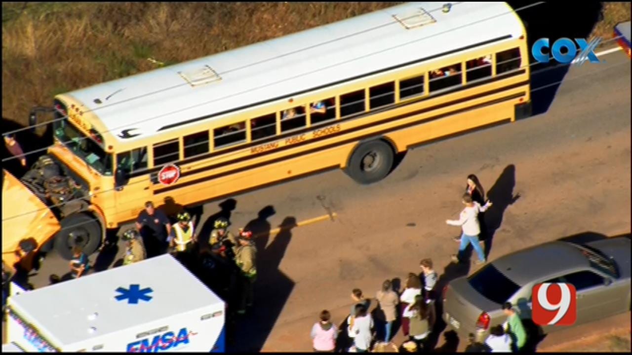 Bob Mills SkyNews 9 Flies Over Scene Of School Bus Crash In Mustang