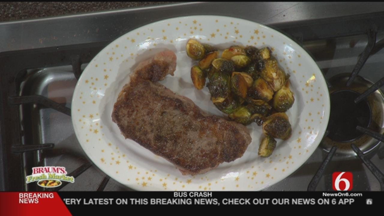 Pan Seared New York Strip Steak & Kung Pao Brussels Sprouts