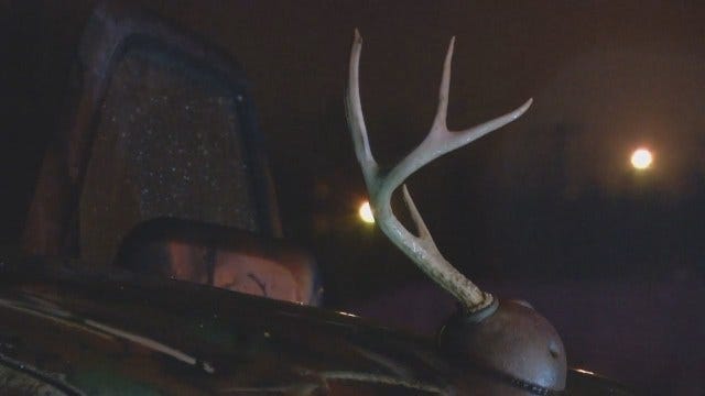 WEB EXTRA: Camo SUV With Horns Wrecked, Abandoned In Tulsa