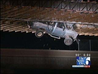 Truck Left Dangling Off Bridge After Tulsa Driver Ignores Barricades