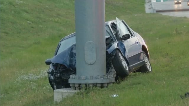 WEB EXTRA: Driver Hits Exit Sign On Interstate 44 Near Sheridan