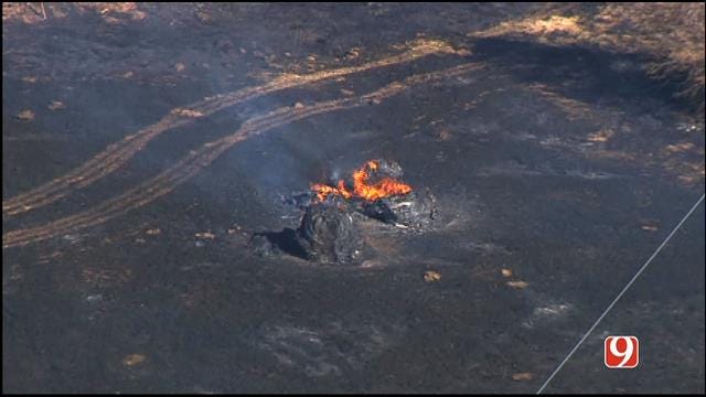 WEB EXTRA: Bob Mills SkyNews 9 HD Flies Over Shawnee Grass Fire