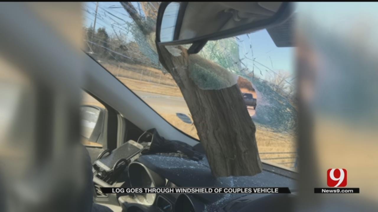 Man Injured After Log Flies Through Windshield On I-35
