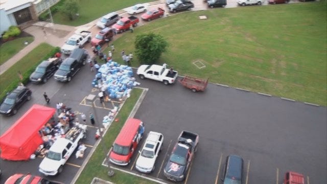 WEB EXTRA: Aerial View Of Oklahomans Donating To Moore Tornado Victims