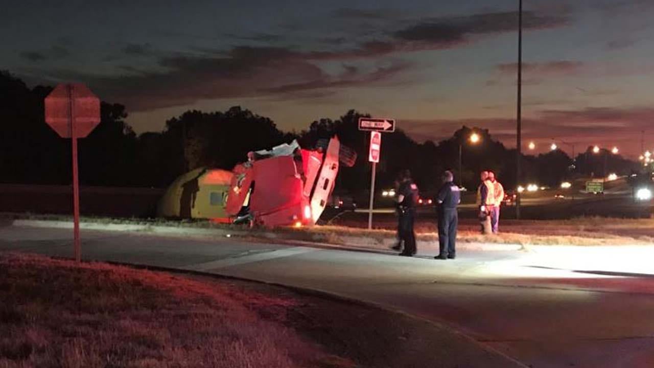 Concrete Truck Rolls Over On I-44 Exit Ramp