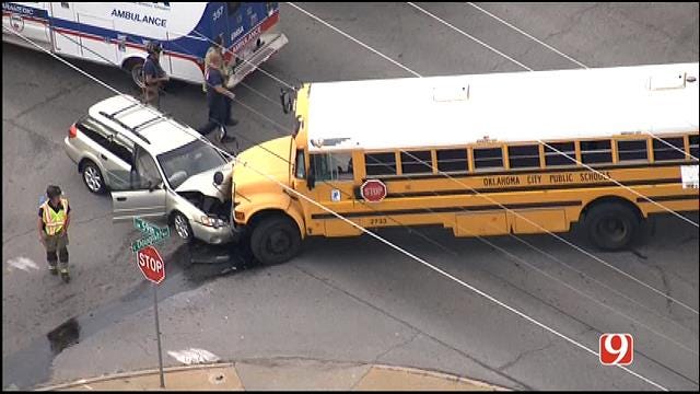 WEB EXTRA: Bob Mills SkyNews9 HD Flies Over Accident Involving A Oklahoma City School Bus
