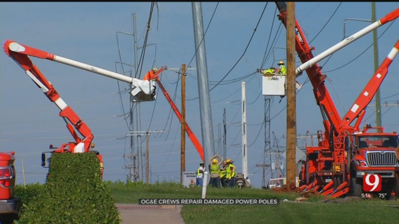OG&E Repairing Power Poles After Weekend Storm