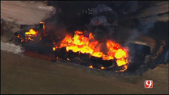 Crews Battle Oil Field Fire Near Perry