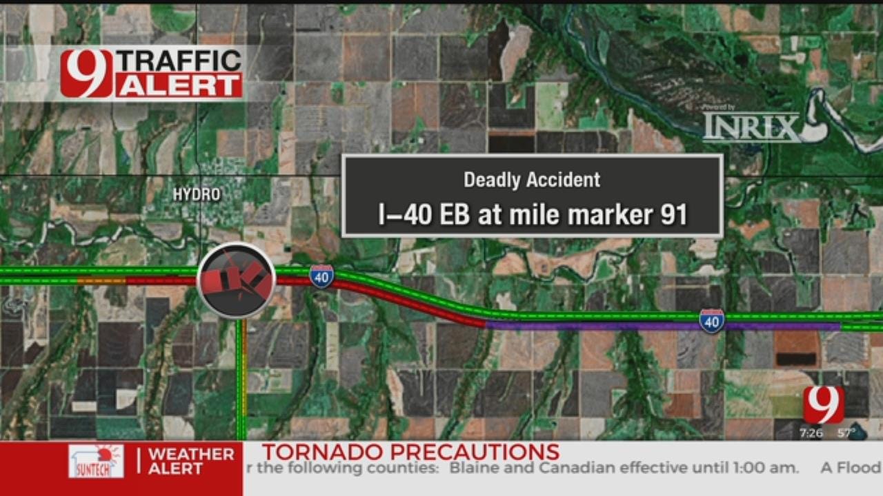 I-40 Eastbound Near Hyrdo Closed While Crews Work Fatal Multi-Vehicle Crash