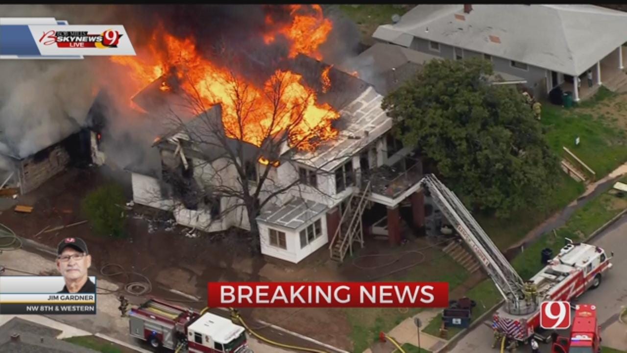 Bob Mills SkyNews 9 Flies Over Large House Fire In NW OKC
