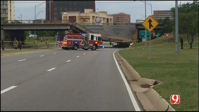 WEB EXTRA: News 9 Crew On Scene Of May Ave. Bridge Collapse Over NW Expressway