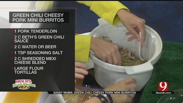 Green Chili Cheesy Pork Mini Burritos