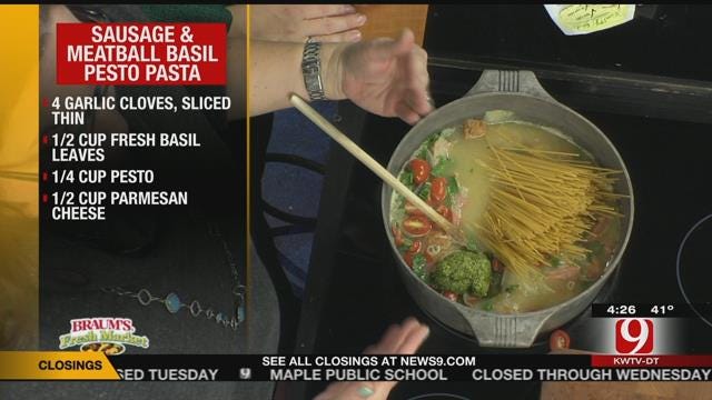 Sausage And Meatball Basil Pesto Pasta