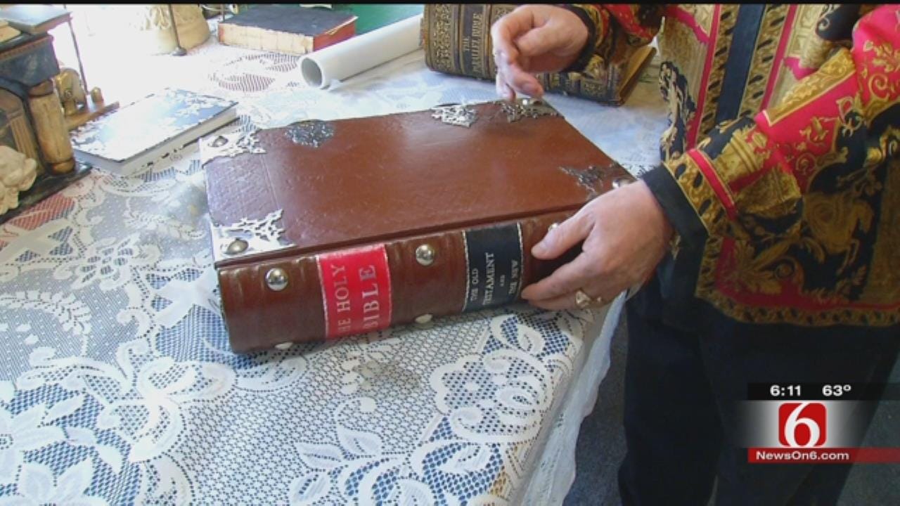 Fort Gibson Father, Son Restore Bible From 1640