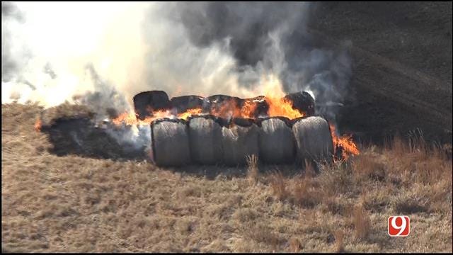 WEB EXTRA: Bob Mills SkyNews 9 HD Flies Over Guthrie Grass Fire