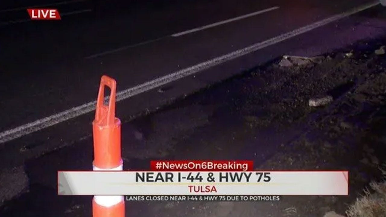 Lanes Closed On EB I-44, Hwy 75 Due To Potholes