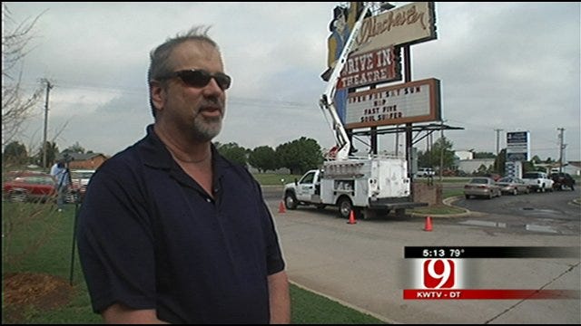 Winchester Drive-In Theatre Sign Gets Annual Check Up