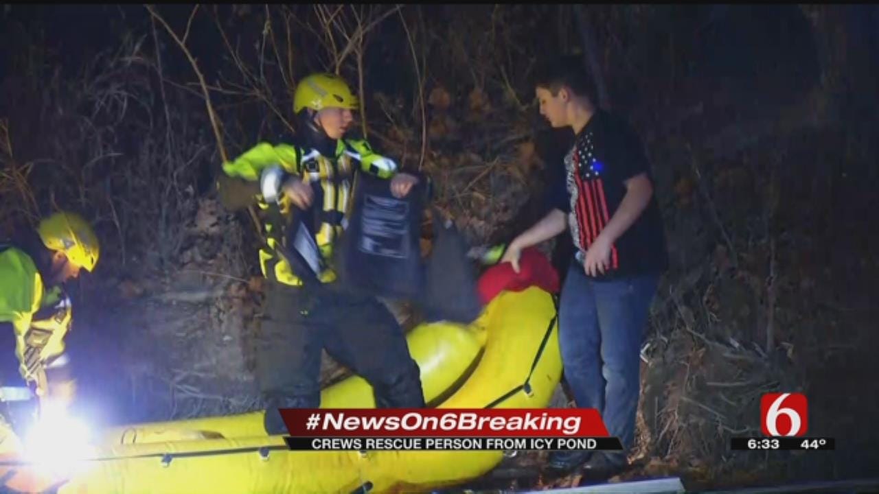 Tulsa Crews Make Icy Pond Rescue