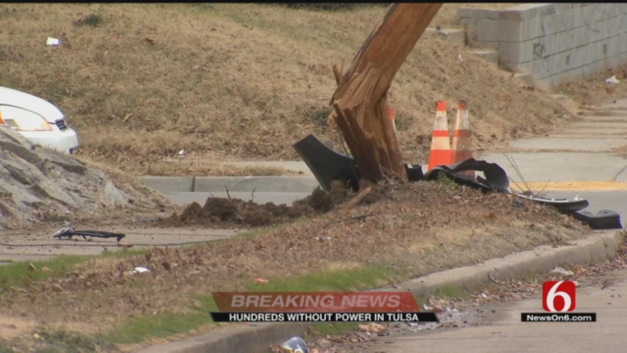 Car Crashes Into Power Pole Causing Power Outage