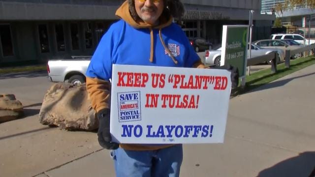 WEB EXTRA: Video of Tulsa Postal Workers Protesting Outside Downtown Mail Center