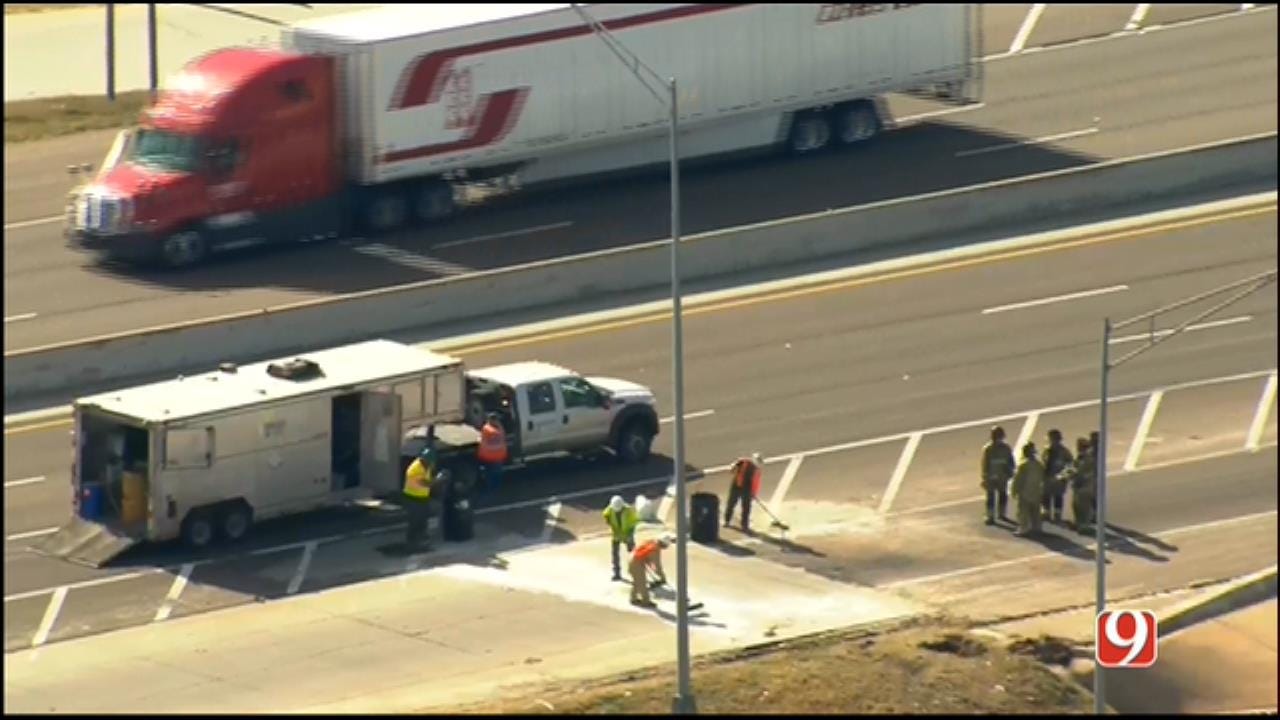 WEB EXTRA: Sky News 9 Flies Over Fuel Spill On I-40 In MWC