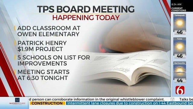 Tulsa Public Schools To Discuss Construction, Contract Work At Board Meeting