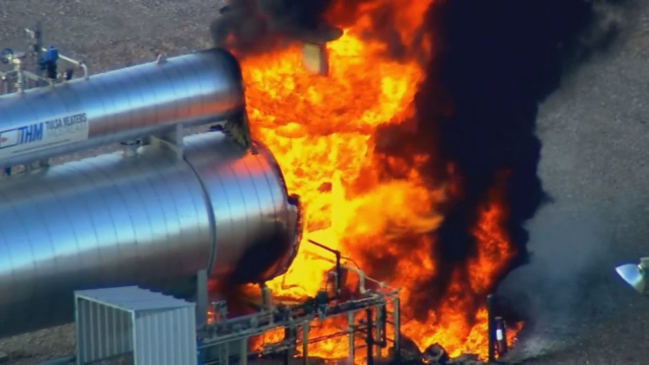WATCH: Oil Tank Fire Near OG&E Plant