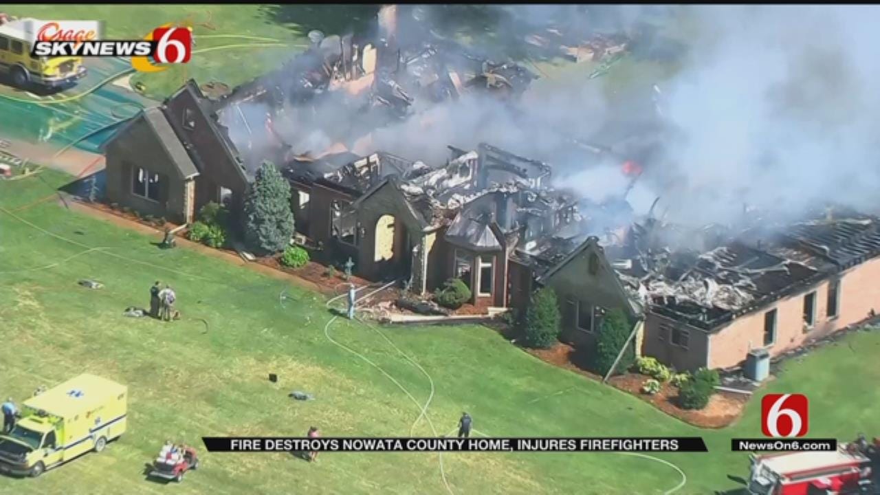 Two Firefighters Hurt As Large Home Burns In Rural Nowata County