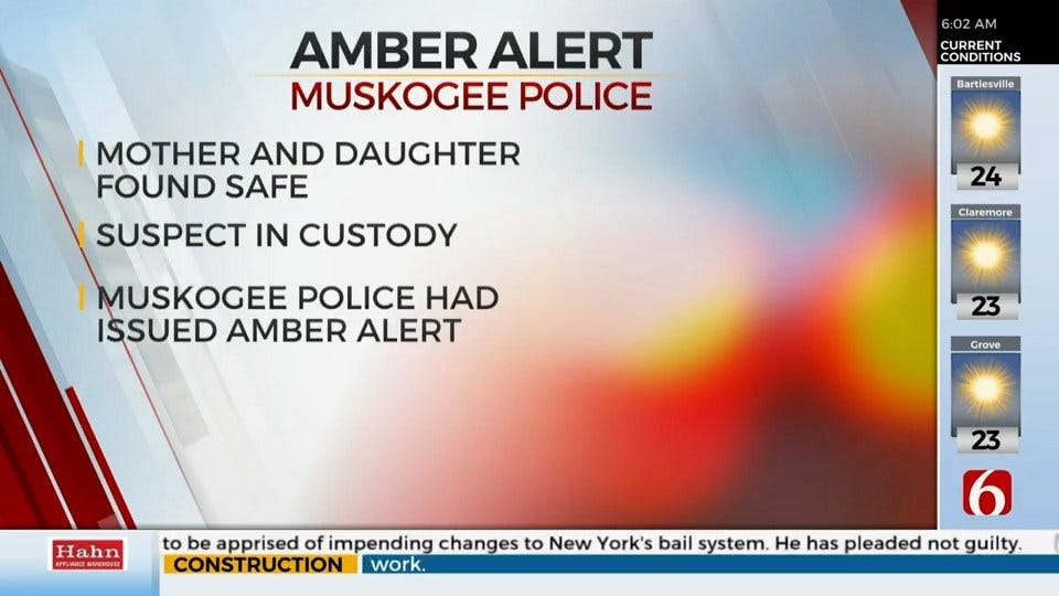 Amber Alert Canceled For Missing Child, Mother After Muskogee Stabbing