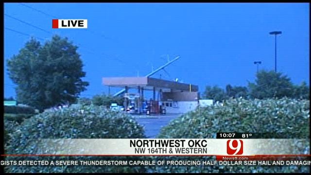 Power Pole Falls On Top Of OKC Gas Station