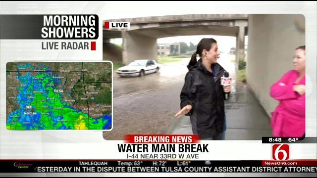 West Tulsa Water Line Break Strands Drivers In High Water