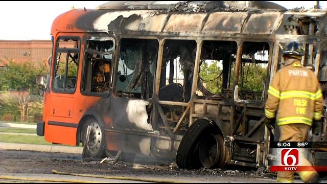 Transit Bus Catches Fire At Tulsa Hills Shopping Center