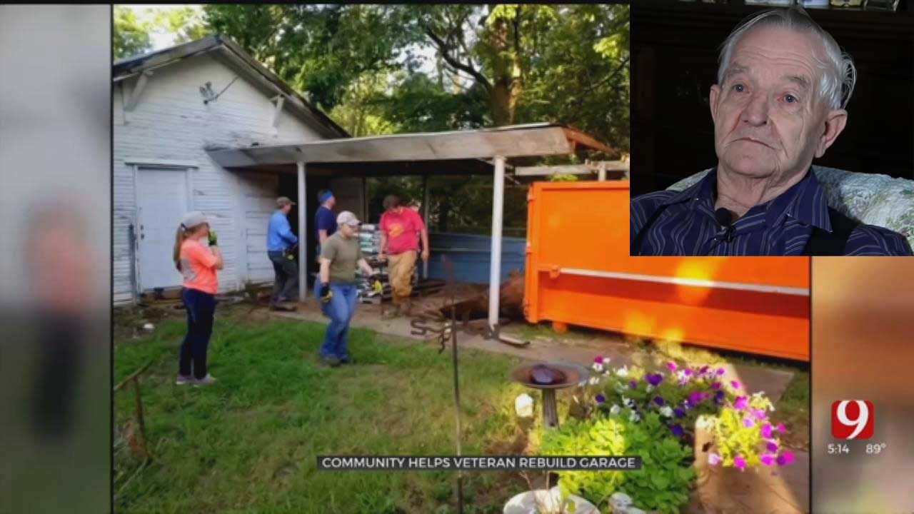 Community Helps Veteran Rebuild Garage in Cushing