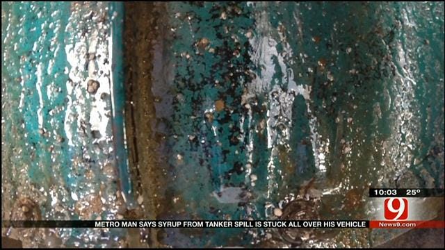 OKC Man Says Sugar From Tanker Spill Is Stuck All Over His Vehicle
