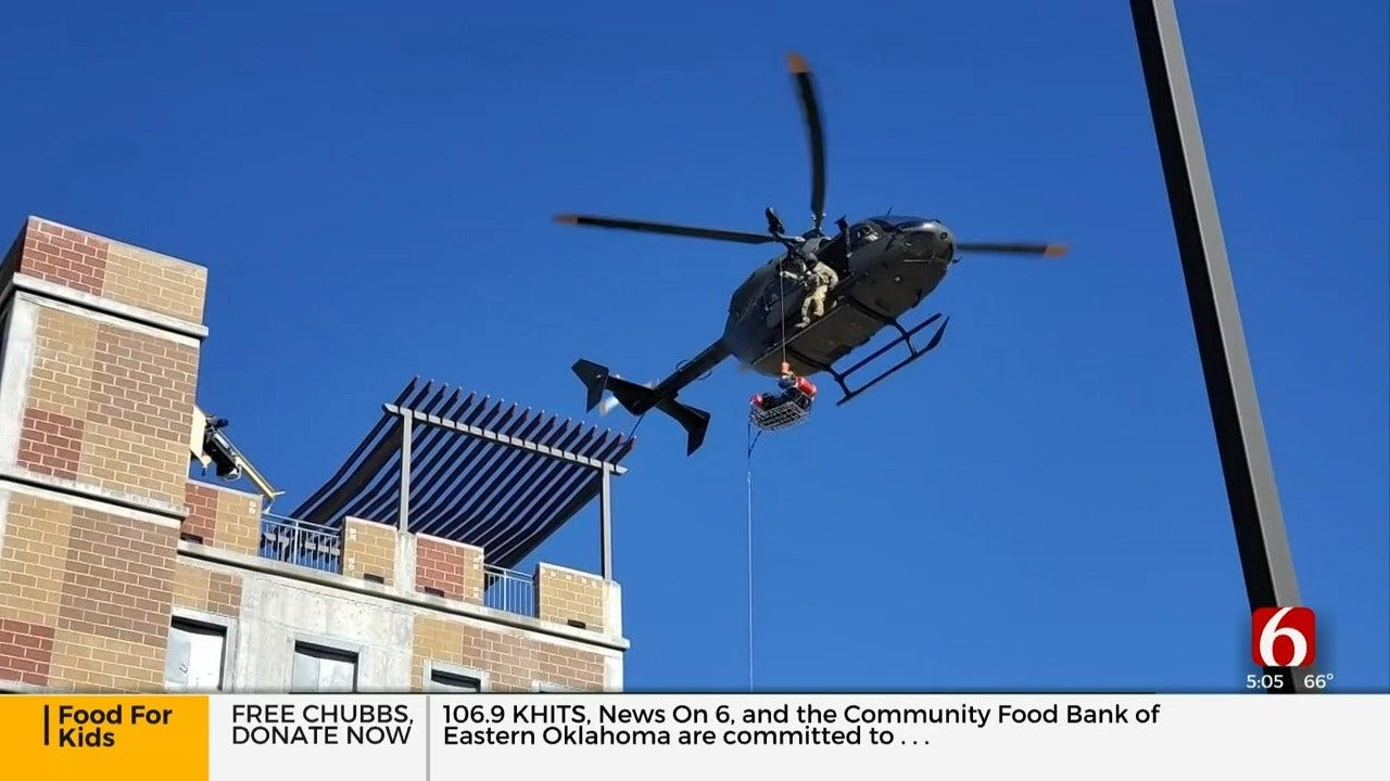 Firefighters Practice Helicopter Rescue With Oklahoma National Guard