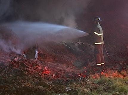 WEB EXTRA: Video Of Tulsa Firefighters Putting Out Brush Pile Fires
