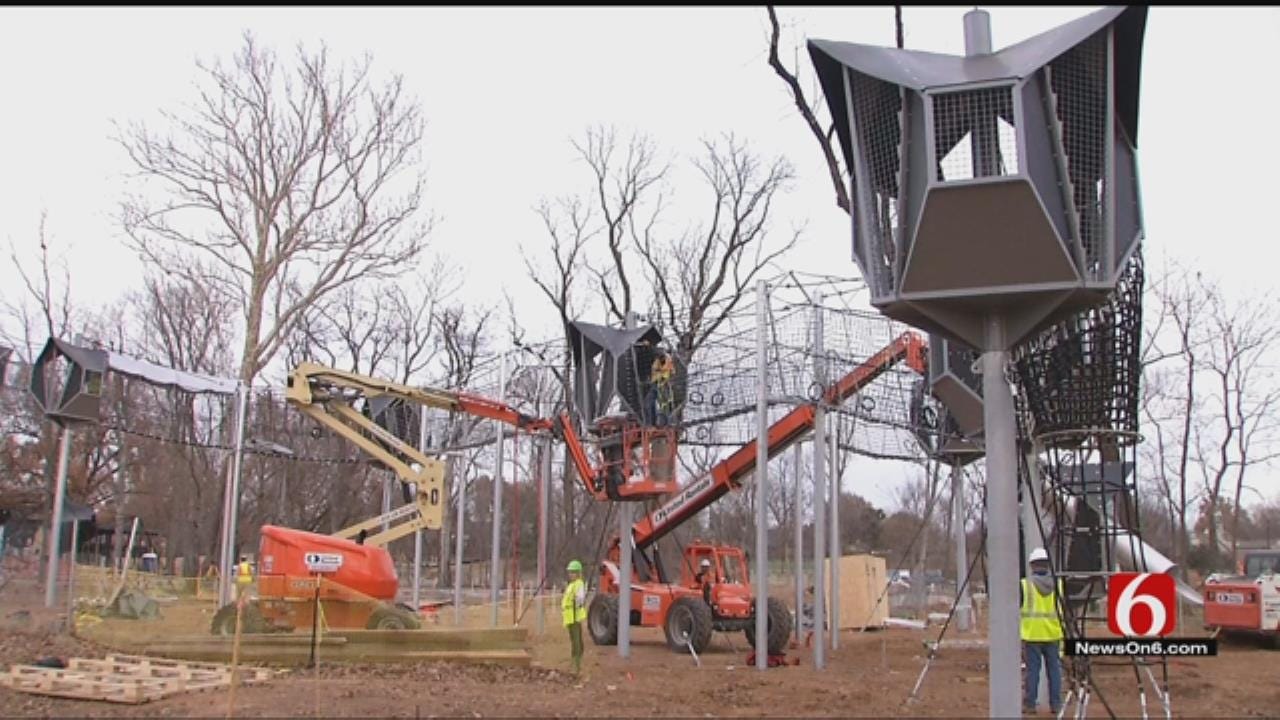 Crews Set Up First Pieces Of Playground Equipment A Tulsa’s Gathering Place