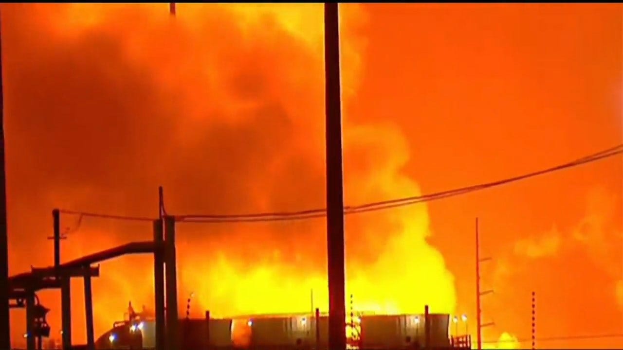 ExxonMobil Refinery Blaze Lights Up Night Sky