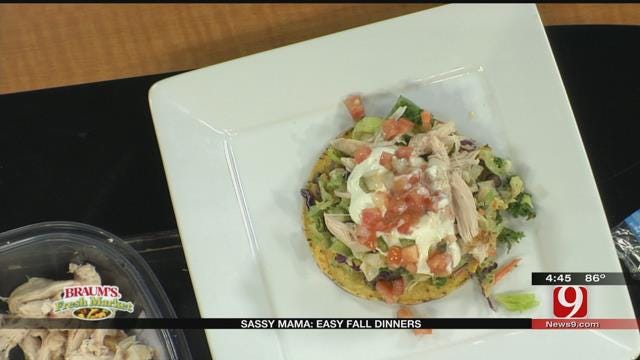 Pulled Chicken Tostada with Black Bean Refried Beans