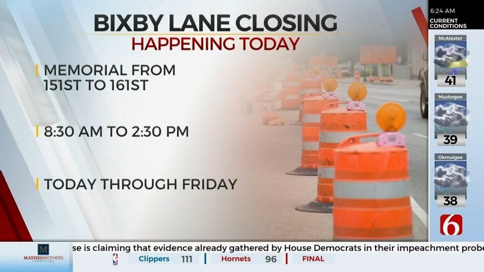 Lane Closed In Bixby For Light Installation
