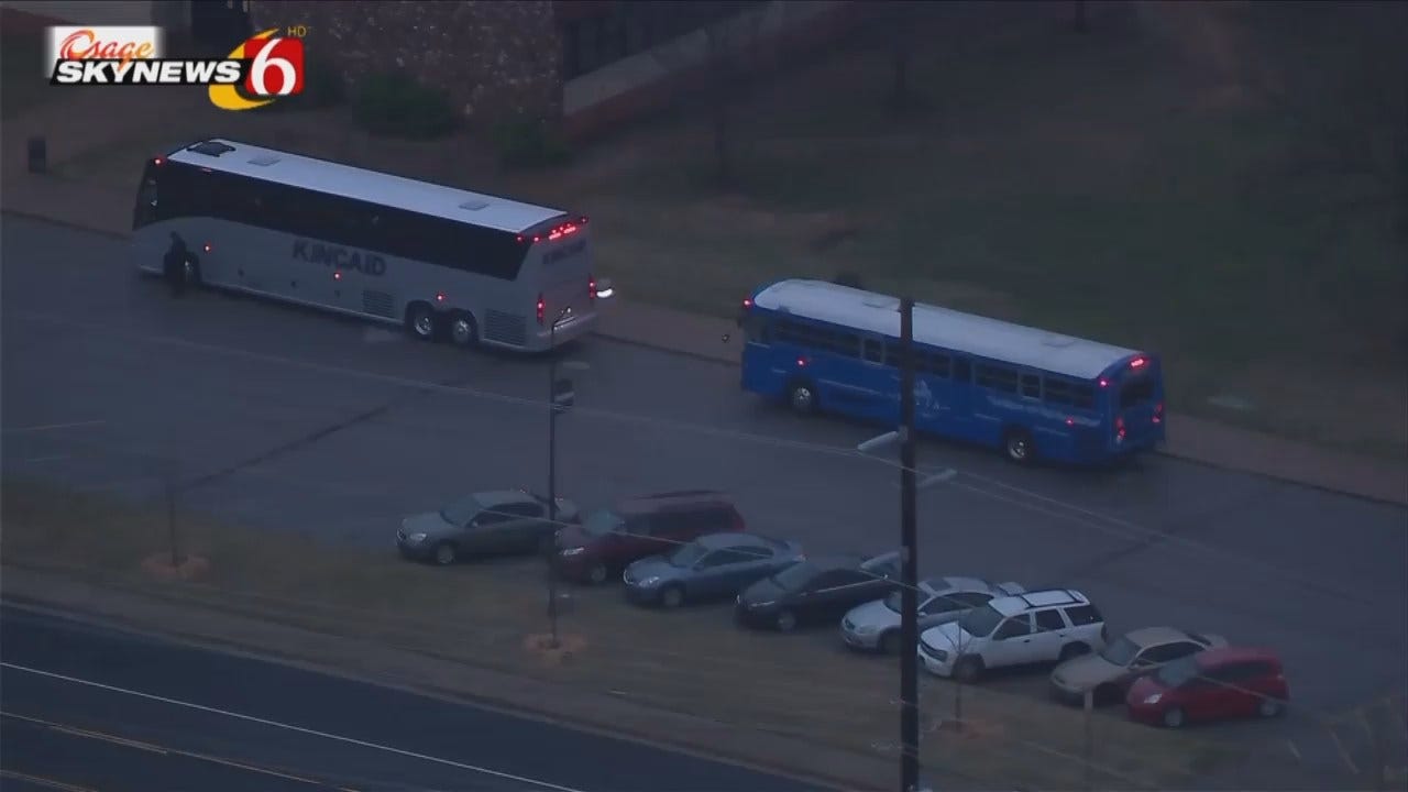 Osage SkyNews 6 HD Flies Over Tulsa Buses Departing To OKC