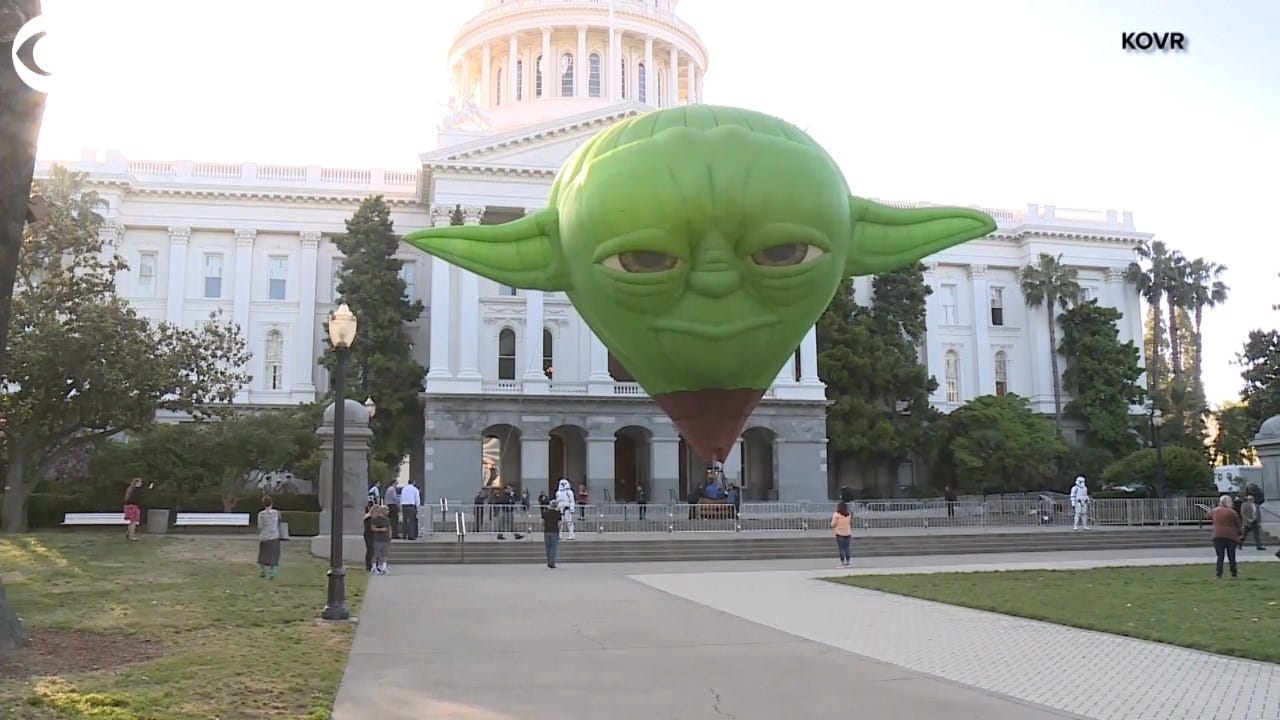 Disney Puts Up Yoda Balloon For Star Wars Day At California State Capitol