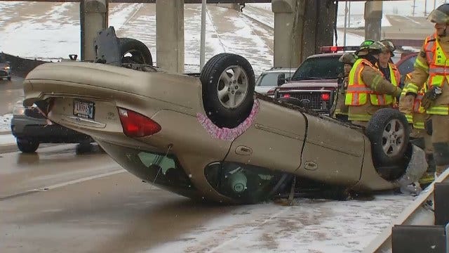 WEB EXTRA: Video Of Rollover Crash On IDL In Downtown Tulsa