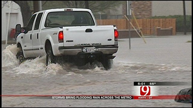 Cars Become Stranded On Flooded Norman Streets